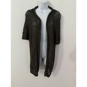 FLYO Sweater Cardigan Duster Chunky Open Knit Brown Fall Short Sleeve Size M